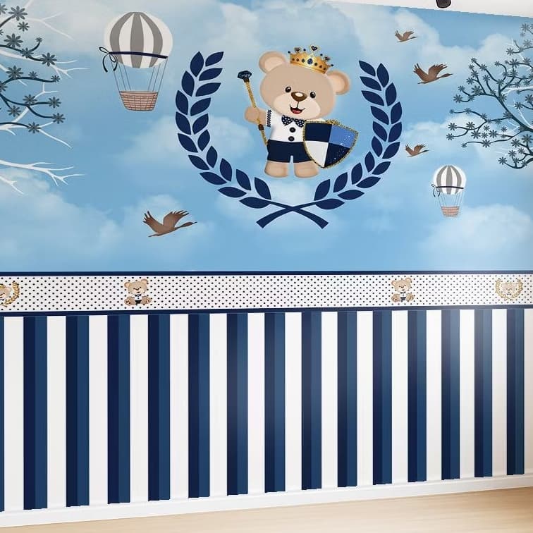 Papel de Parede Urso Principe Azul Marinho PAREDE TODA + Faixa com Nome