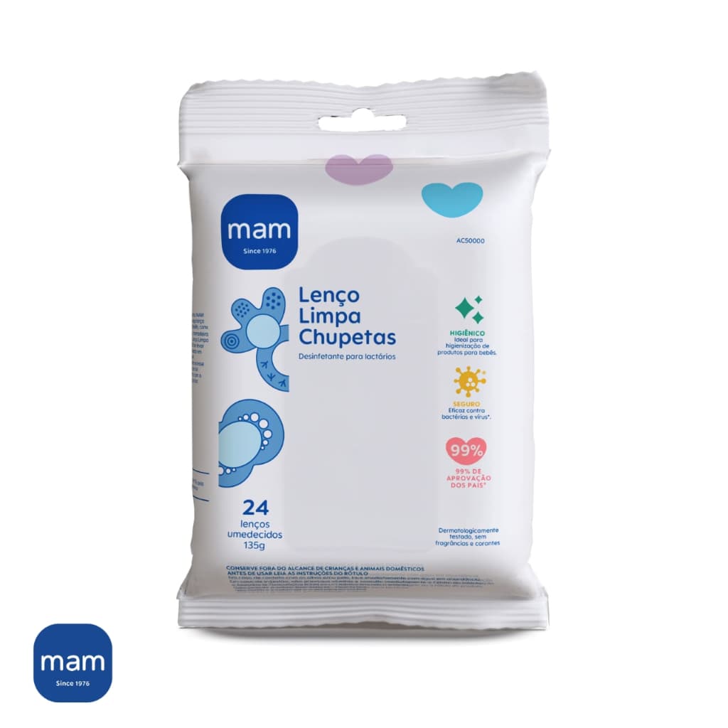 Lenço Umedecido Limpa Chupeta MAM Original Bebê Higiene Infantil Bico 24 Lenços