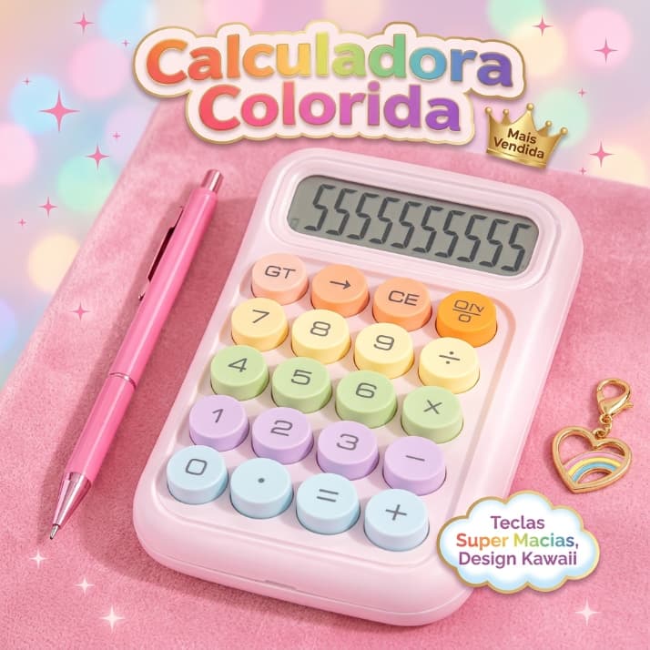 Calculadora de Mesa Colorida Pequena Média Grande LCD com % Teclas Macias para Escola Escritório Loja