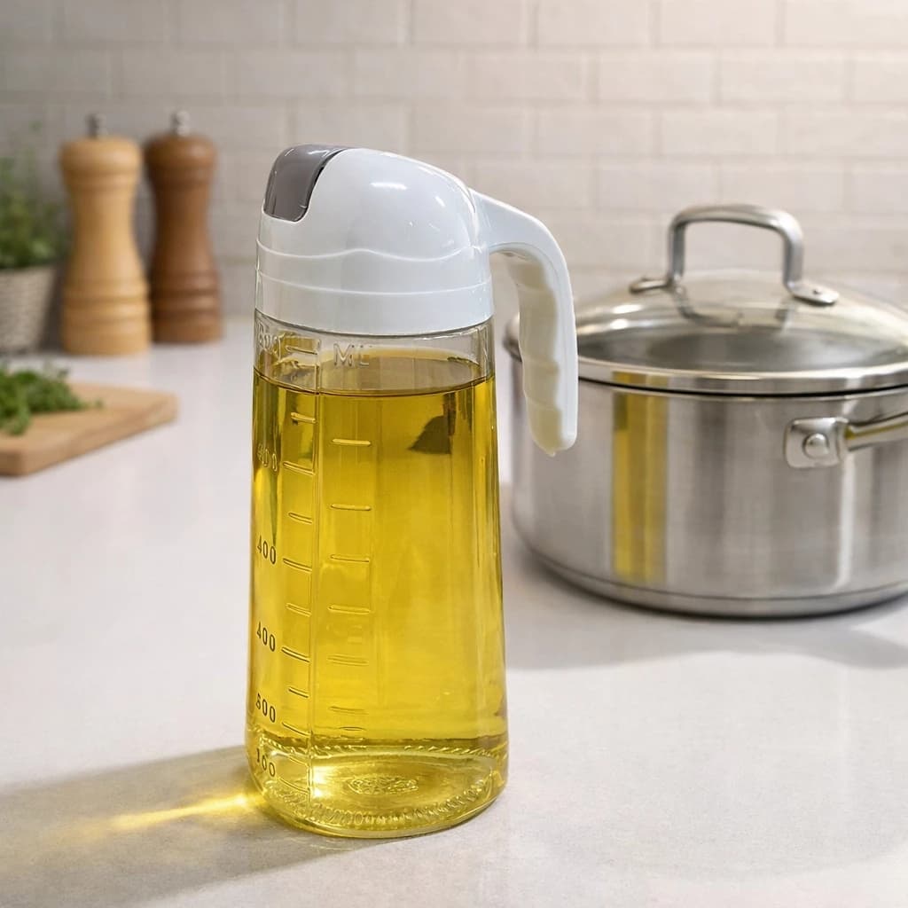 Dispenser Azeite Óleo 630ml Vidro Bico Dosador Tampa Cozinha Vinagre Tempero Esguicho Regulável