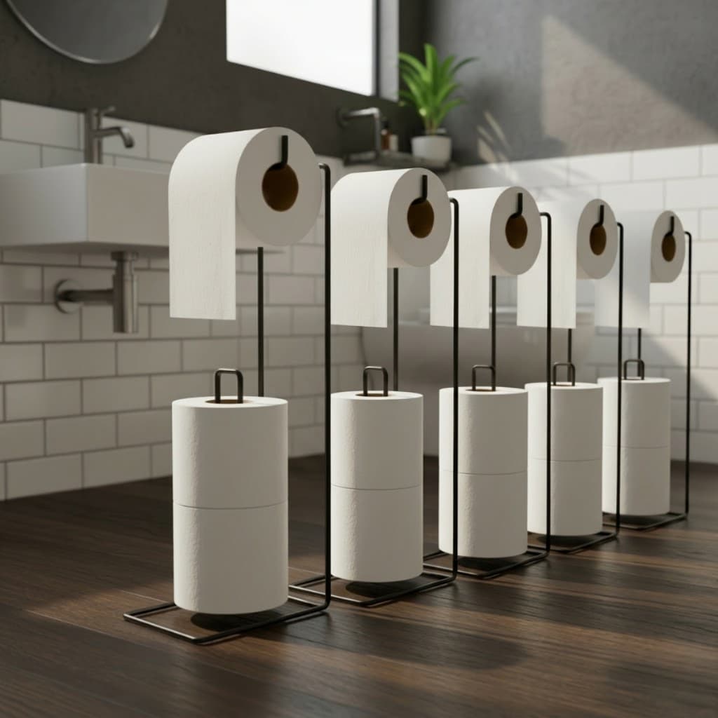 Kit 5 Porta Papel Higiênico de Chão Reserva 3 Rolos Dispenser Para Banheiro Casa Lavanderia Moderno