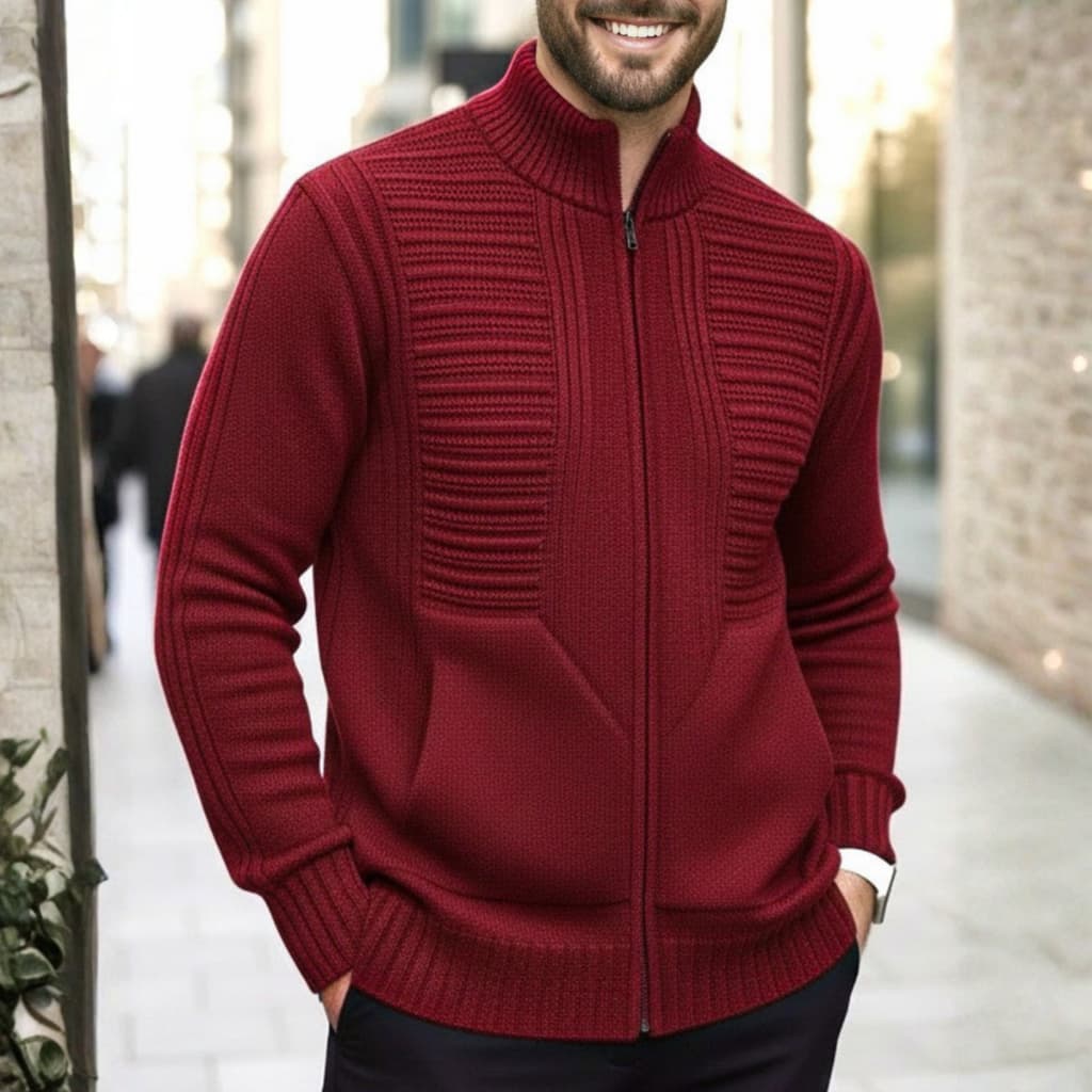 Casaco De Frio Lã Tricot Masculino Jaqueta Masculina Com Bolso e Ziper