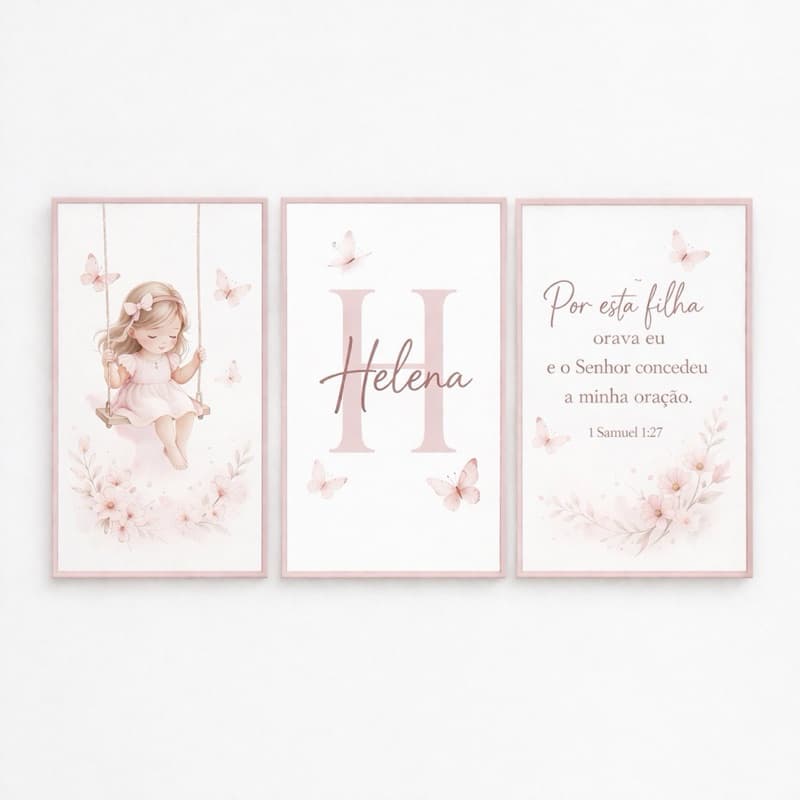 Quadro Infantil Borboleta Personalizado Nome Menina Frase Bíblica Decoração