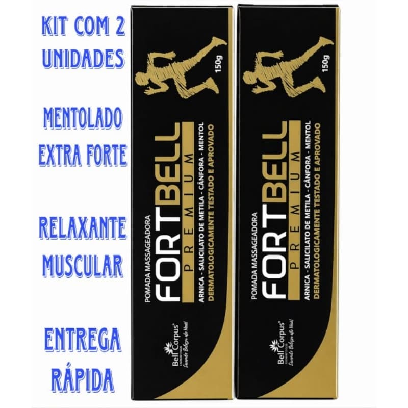 Kit Pomada Massageadora Fort Bell Premium Relaxante Muscular Mentol Cânfora 2 Unidades de 150g