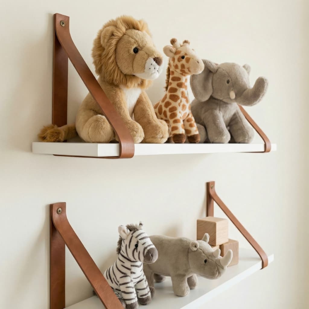 Kit 2 Prateleiras MDF Branco Premium 80x20 alças em couro Decoração Quarto Infantil Organizador