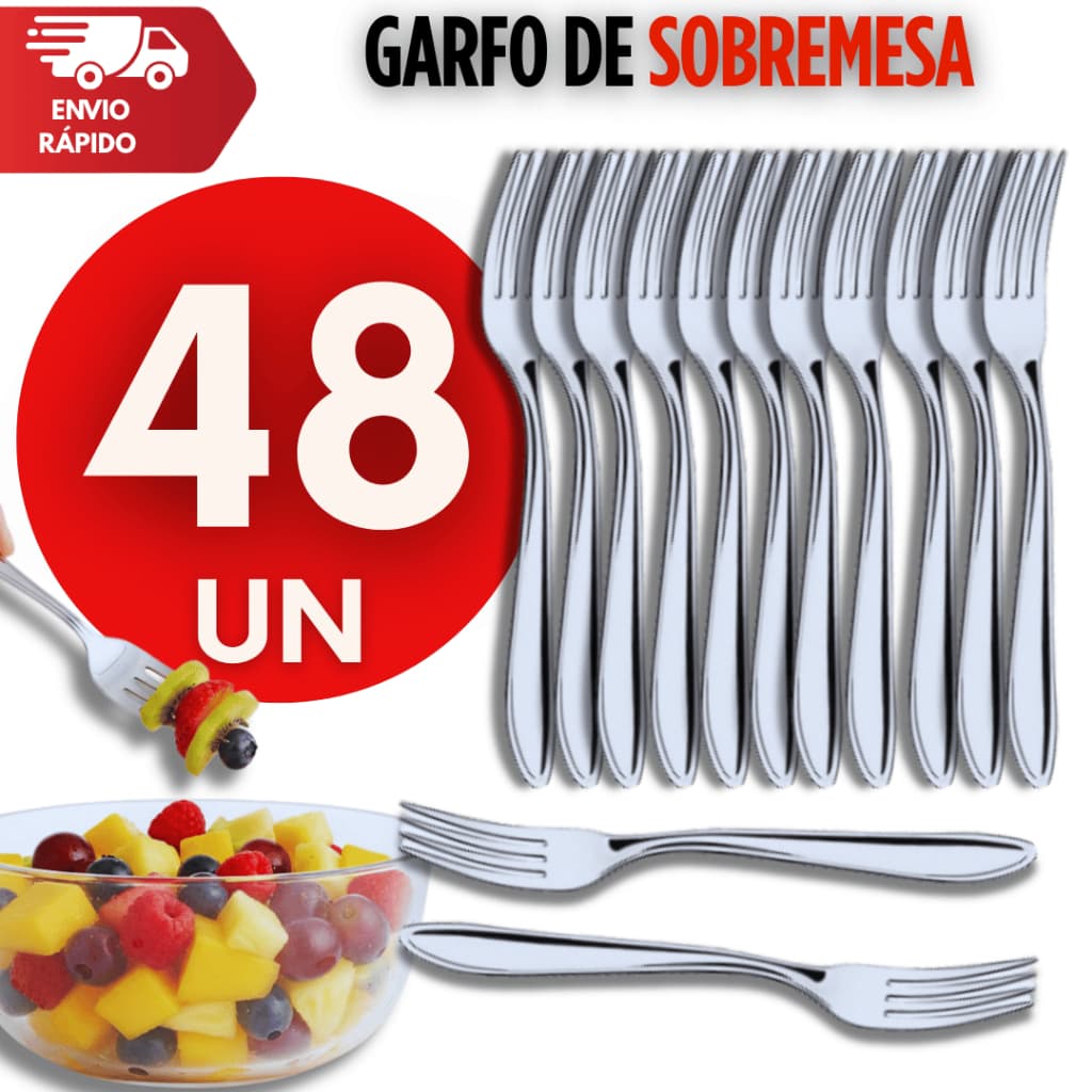 Kit Garfo Sobremesa Aço Inox 16,3 Cm Doceria Churrascaria Restaurante Cafeteria Casa Utensílios