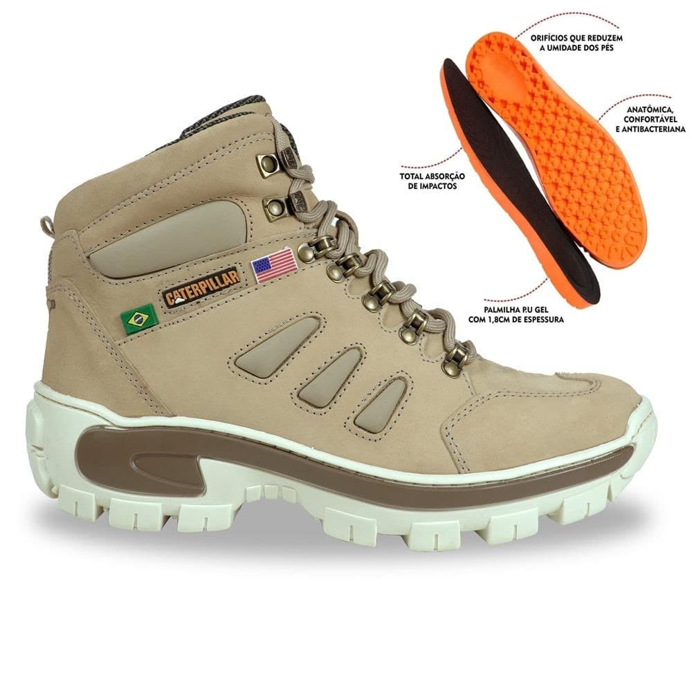 Bota Caterpillar Coturno 100% Couro Legitimo E Palmilha Gel Ortopédica