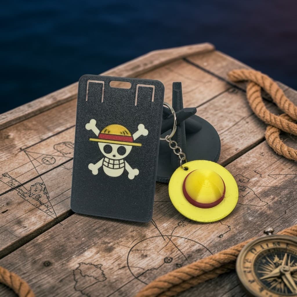 Chaveiro Chapéu do Luffy One Piece em PLA – Pingente Geek Anime + Caveira