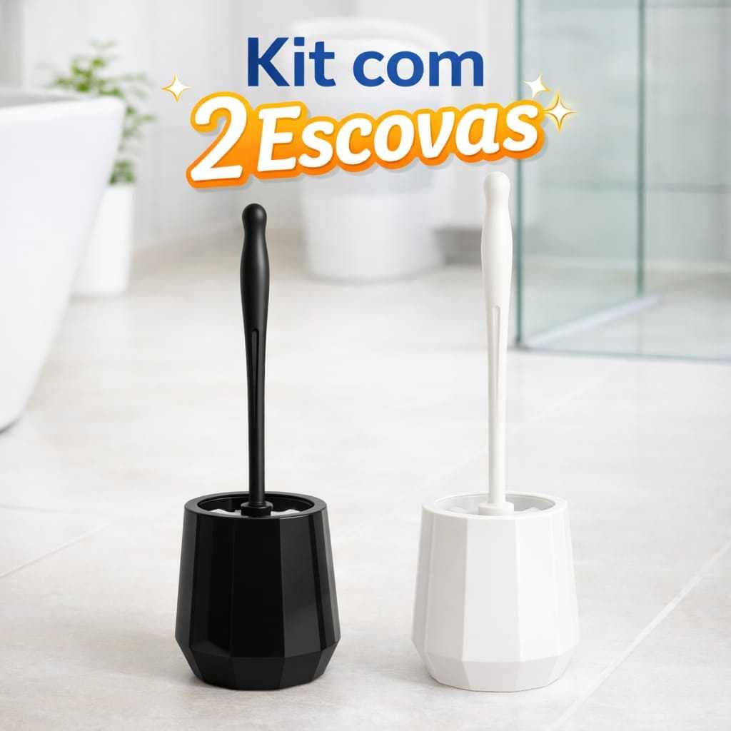 Kit Com 2 Escovas  Com Suporte Sanitarias  Com Cerdas Circulares Pratica Limpeza Rapida Higienica Lavabo Banheiro