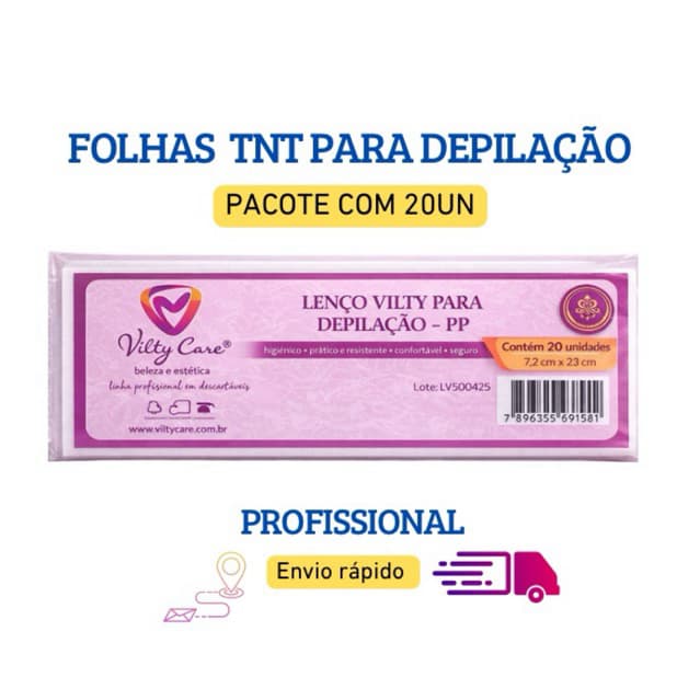 Papel Depilatório Tnt Visual Lenço Tecido Depilação 20 Unidades - Vilty Care