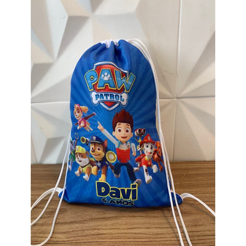 kit 10 Mochila Saco personalizada com Nome Patrulha Canina/Lembrancinha Aniversário Patrulha Canina