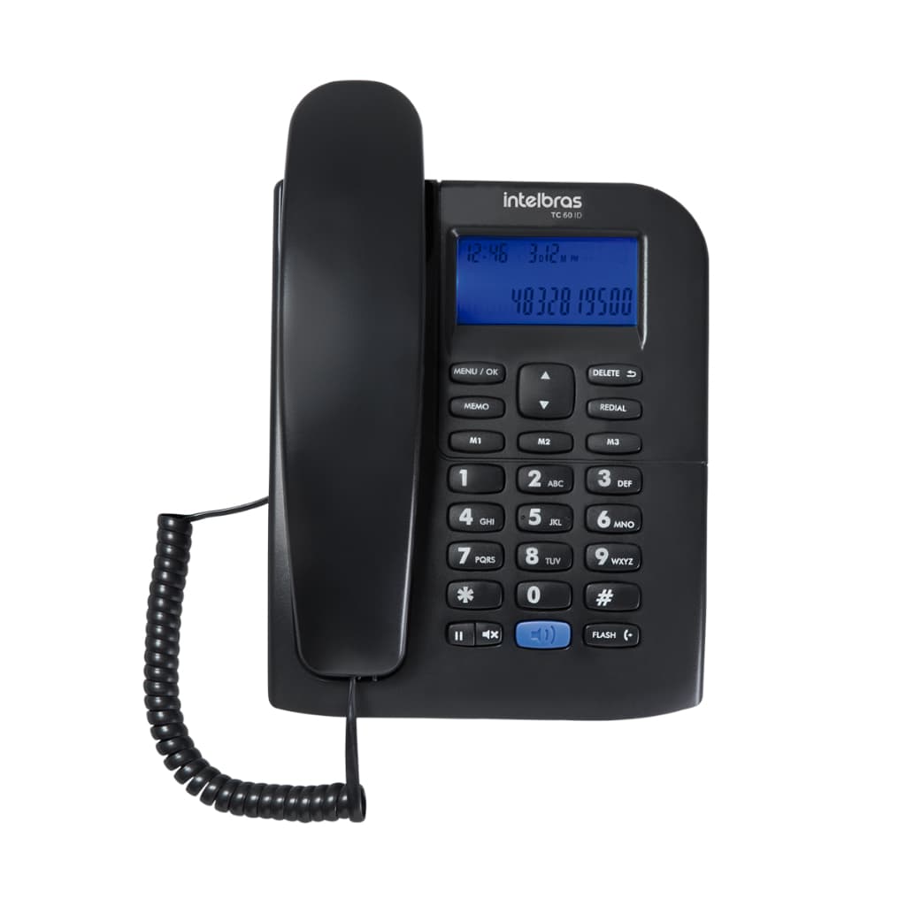Telefone Fixo Com Fio Intelbras TC 60 ID Com Bina Identificador de Chamadas Viva Voz Display LED