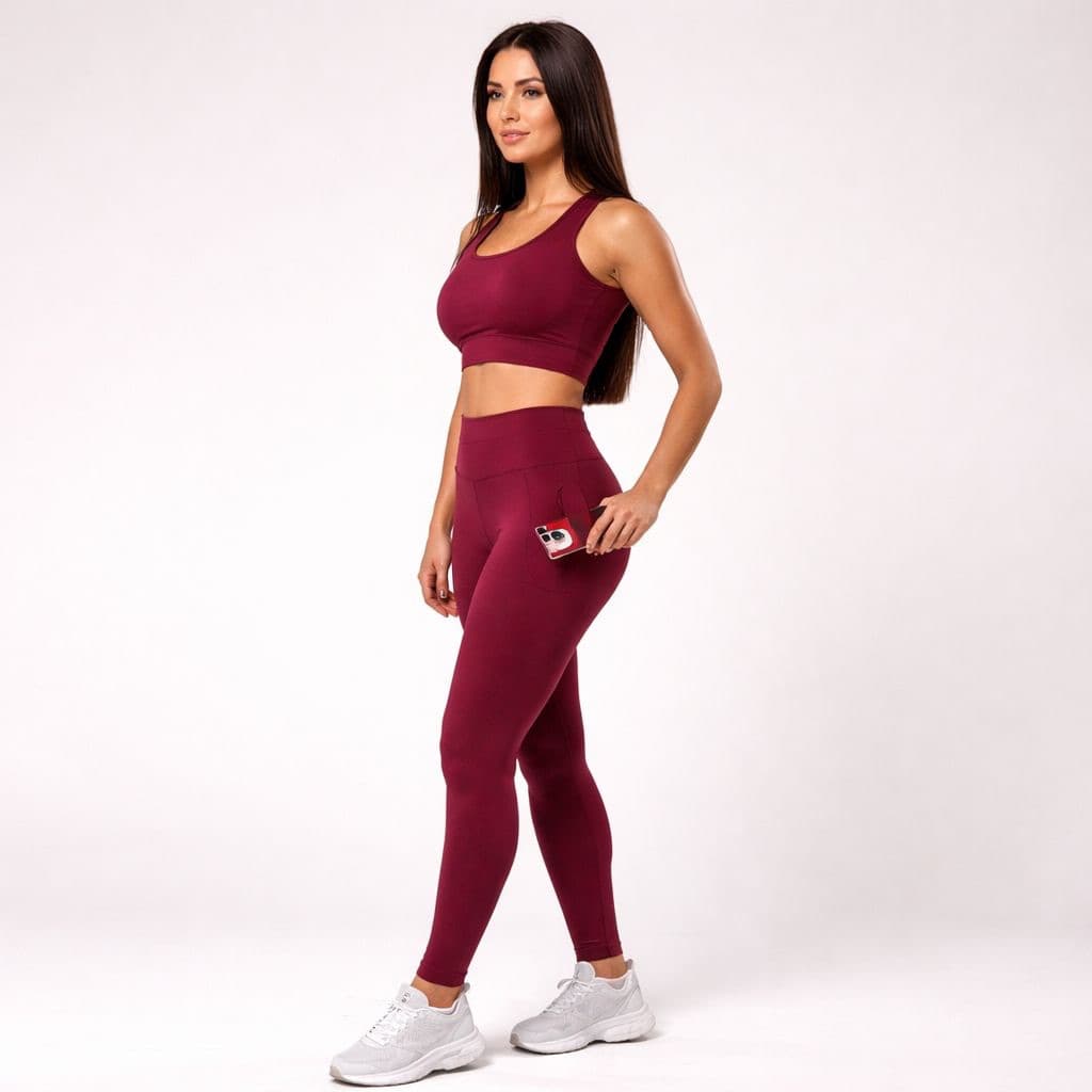 Conjunto de academia feminino Top + Legging com 2 Bolsos  lateral porta celular roupa Fitness treino