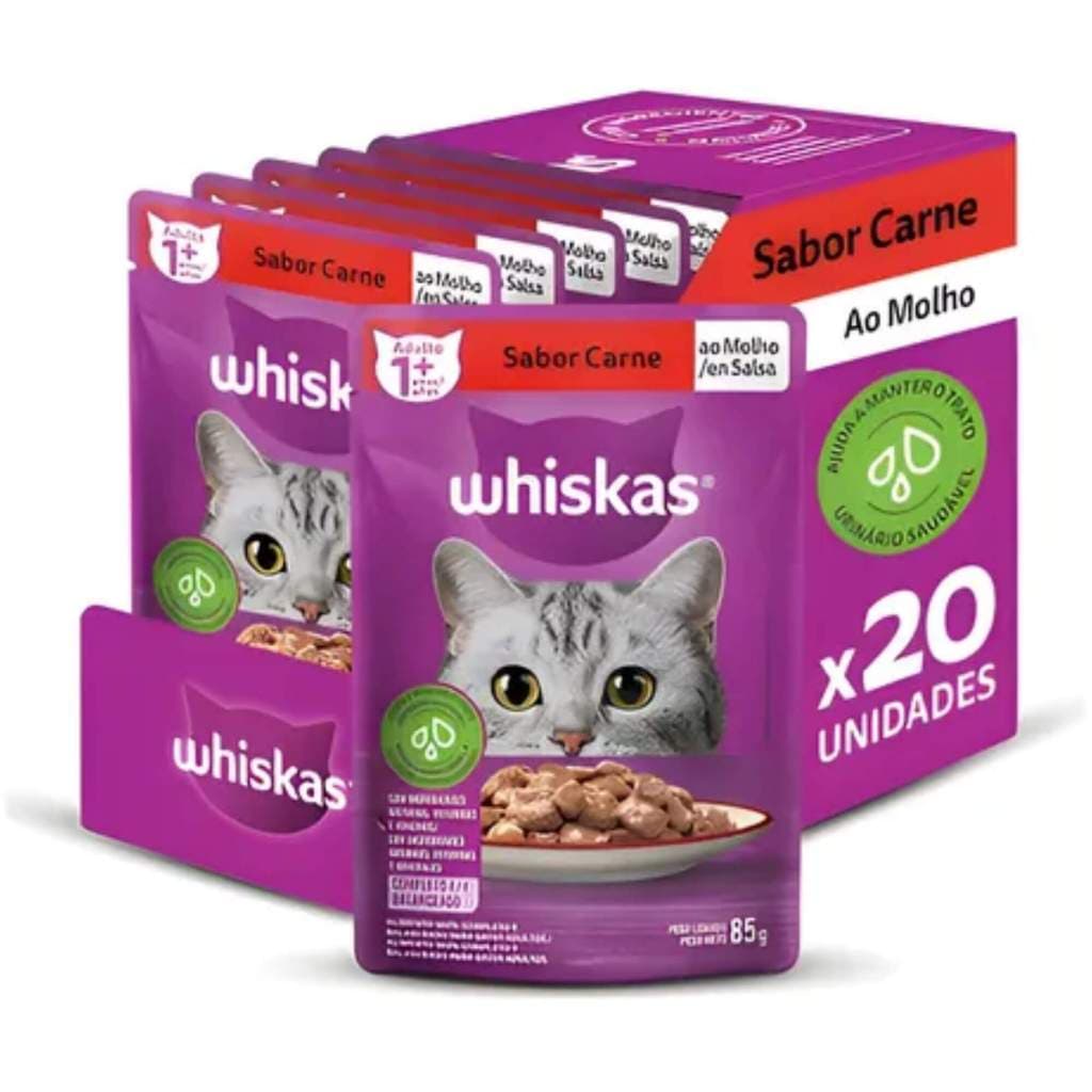 Kit com 20 Sachês Whiskas para Gatos Adultos Carne 85gr