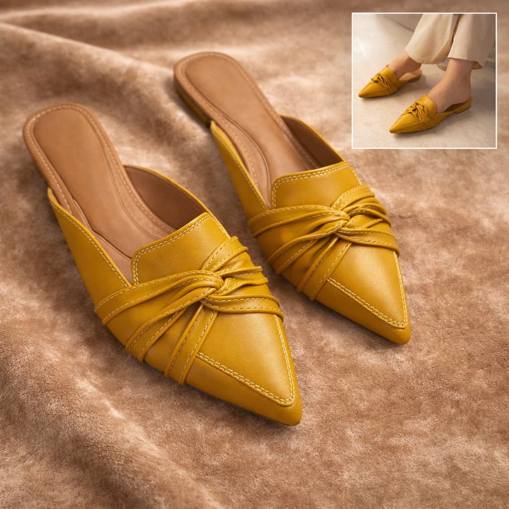 Mule Feminino Bico Fino Confort  - Mostarda