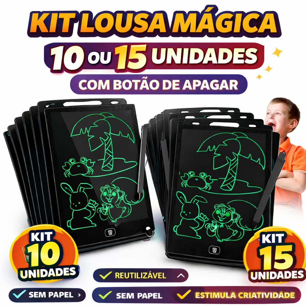 Kit Lousa Mágica Infantil LCD 8.5 Com Botão Apagar 10 ou 15 Unidades Tablet Desenho Digital Criança