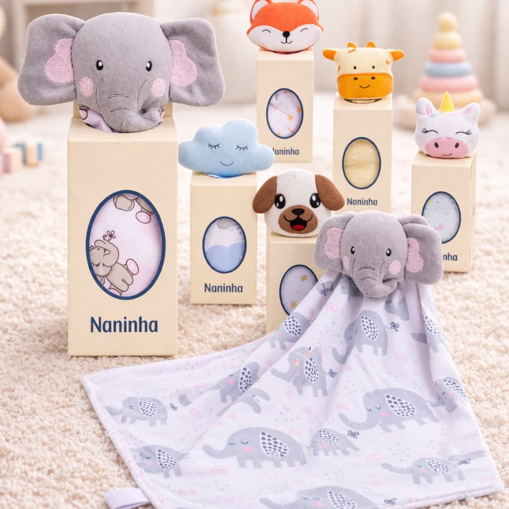 Naninha para Bebê Antialérgica Bichinho com Prendedor de Chupeta Paninho Aconchegante Premium