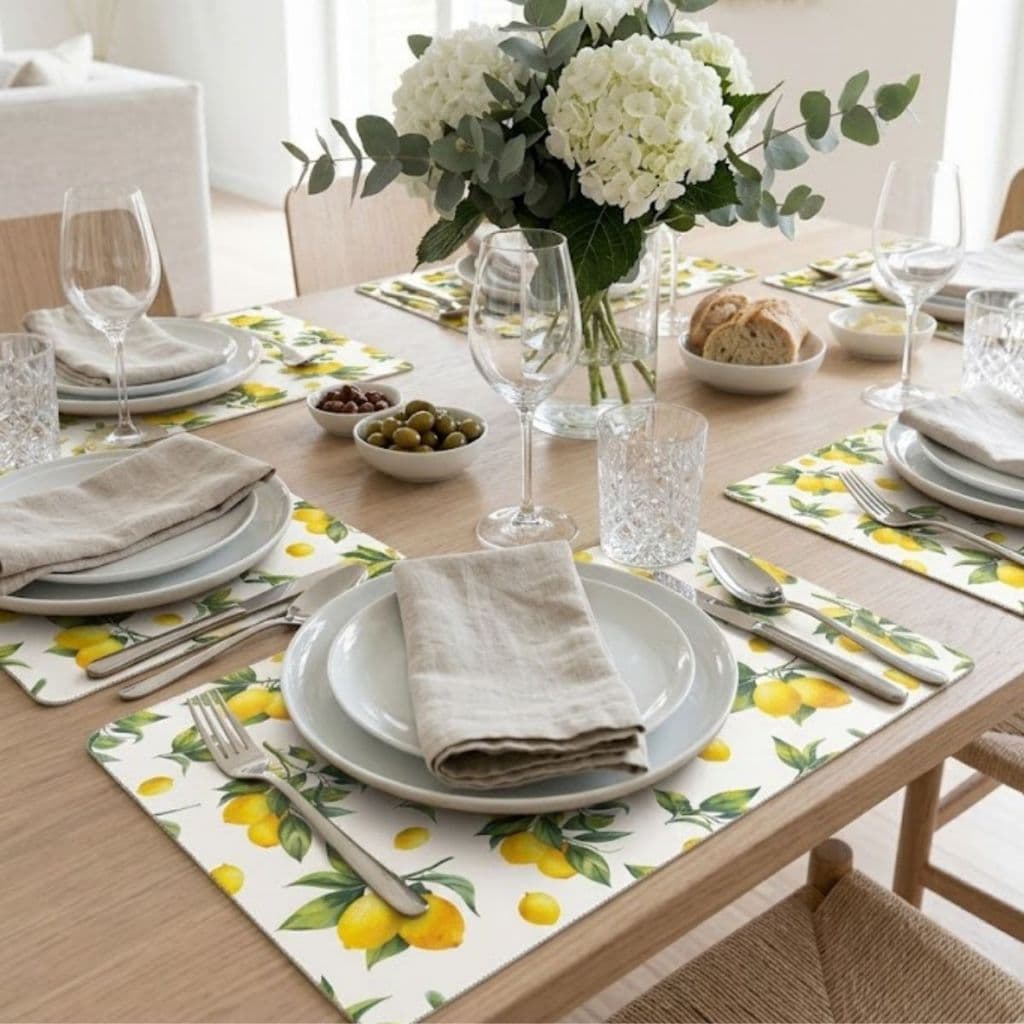 Conjunto Sousplat Lugar Americano Retangular Limão Siciliano – Elegância e Frescor para sua Mesa