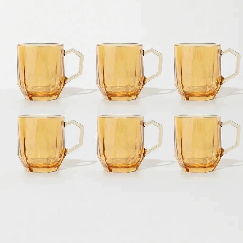 Jogo xícaras canecas vidro dourado 6 peças café chá copo transparente elegante moderno