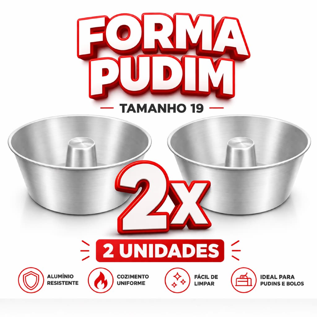 Kit com 2 Formas para Pudim  Alumínio Tamanho 19
