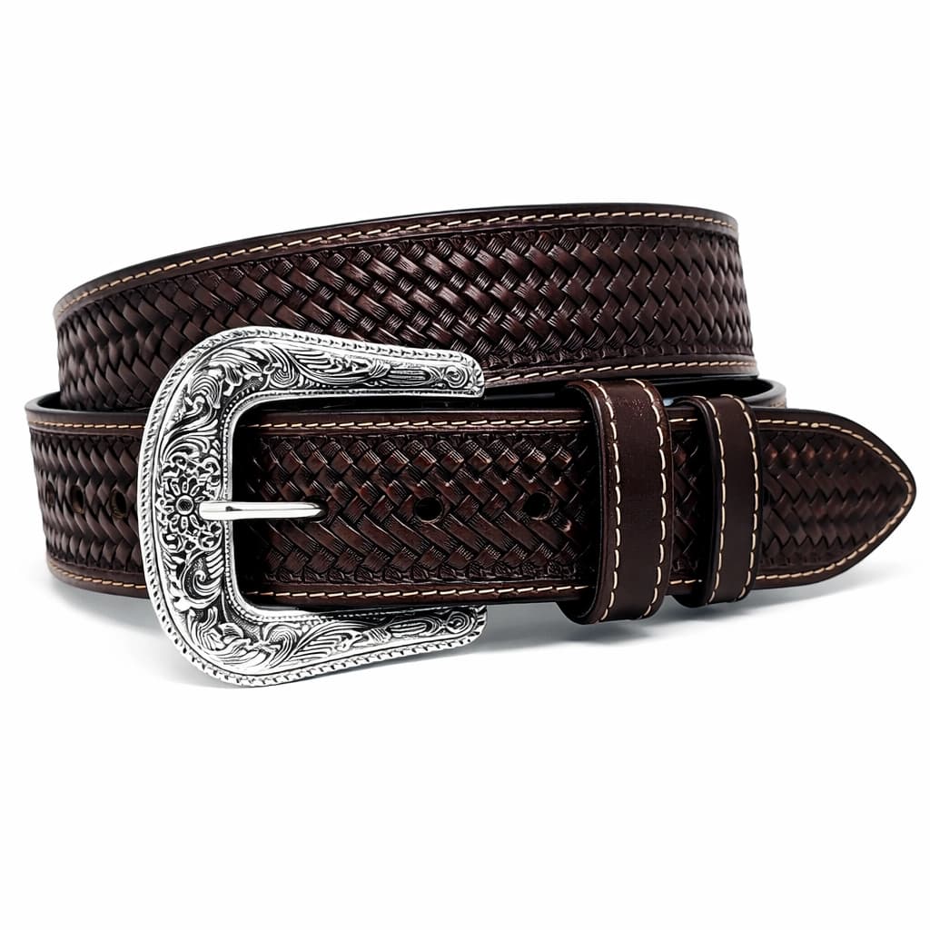Cinto Cowboy Em Couro Legítimo Entalhado À Mão Estilo Western Com Fivela Prateada Luxo Country