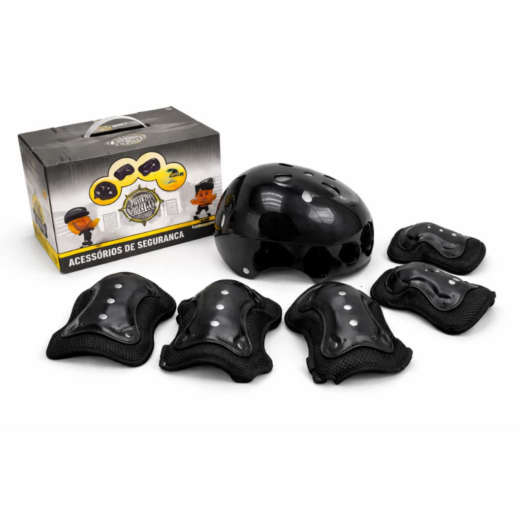 Kit de Proteção Infantil 7 Peças • Skate, Bike e Patins • Capacete + Joelheiras + Cotoveleiras + Munhequeiras cor Preto