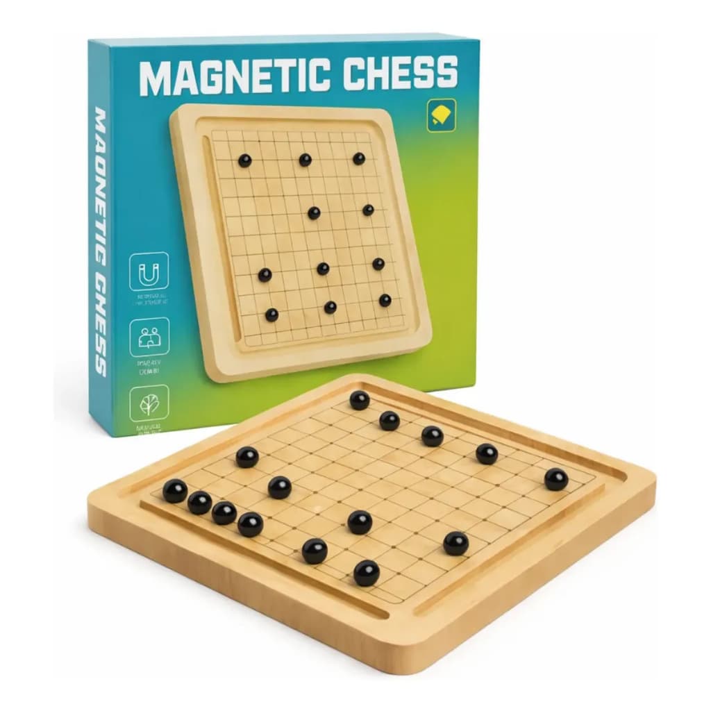 Jogo de Xadrez com Bolinhas Magnéticas Tabuleiro em Madeira Estratégia Inteligente Portátil