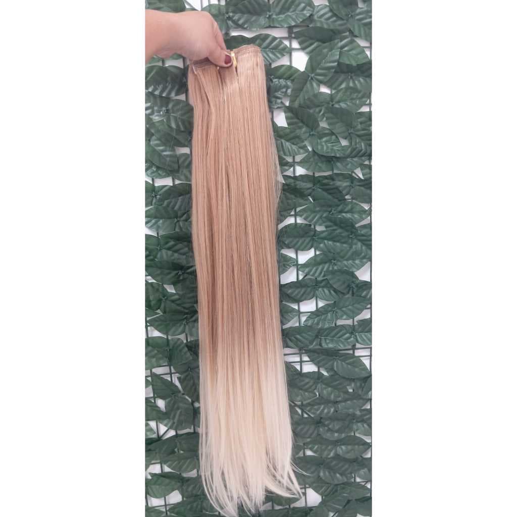 Cabelo Semi Humano Natural Liso Loiro Perola na Fita Adesiva 50cm Mega Hair Premium