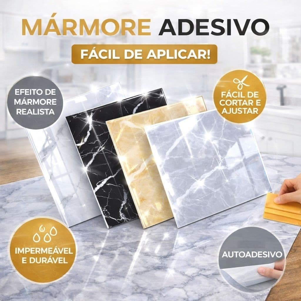 KIT COM 20 PLACAS MARMORE ADESIVAS ALTO BRILHO PAREDE E PISO