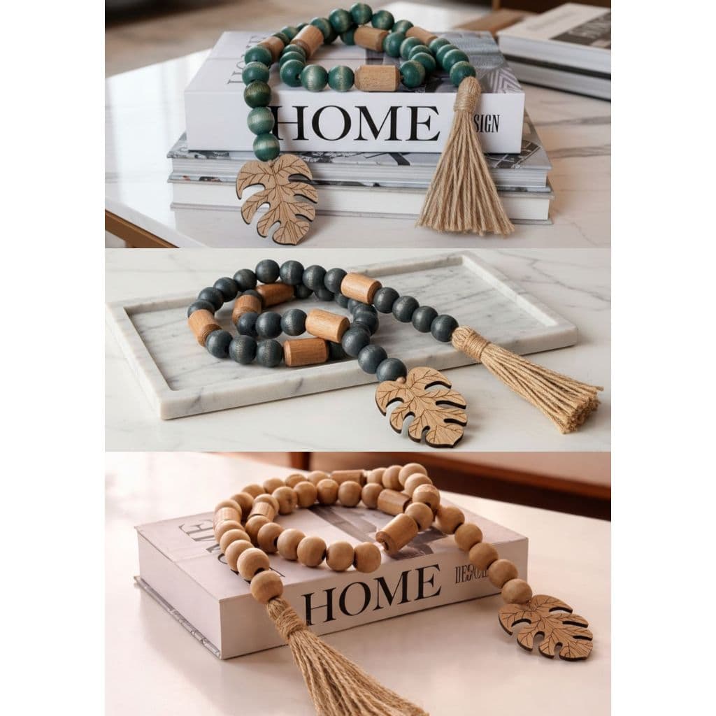 Colar de Mesa Decorativo em Madeira com Pingente Costela de Adão e Tassel/ Enfeite de Sala e Mesa 90cm