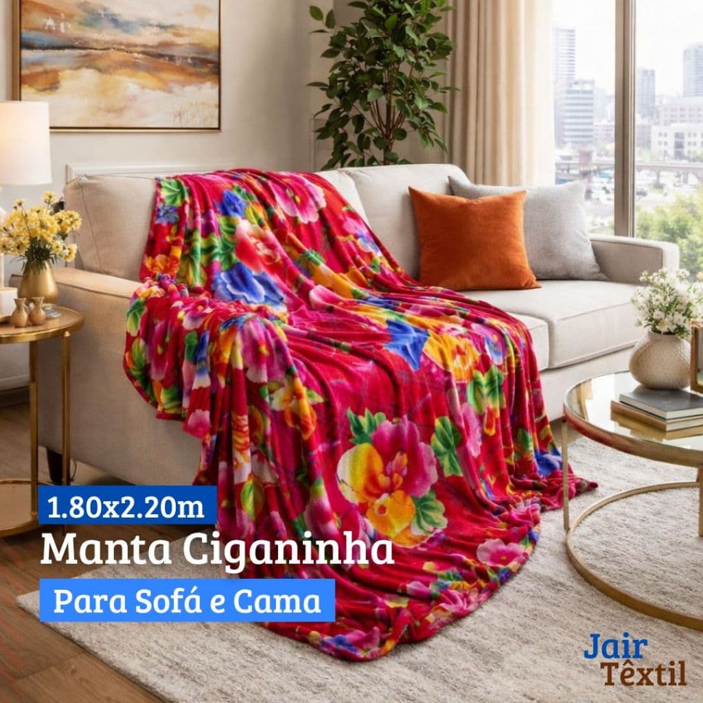 Manta Para Sofá E Cama Decorativa Ciganinha 100% Poliéster 1.80mx2.20m