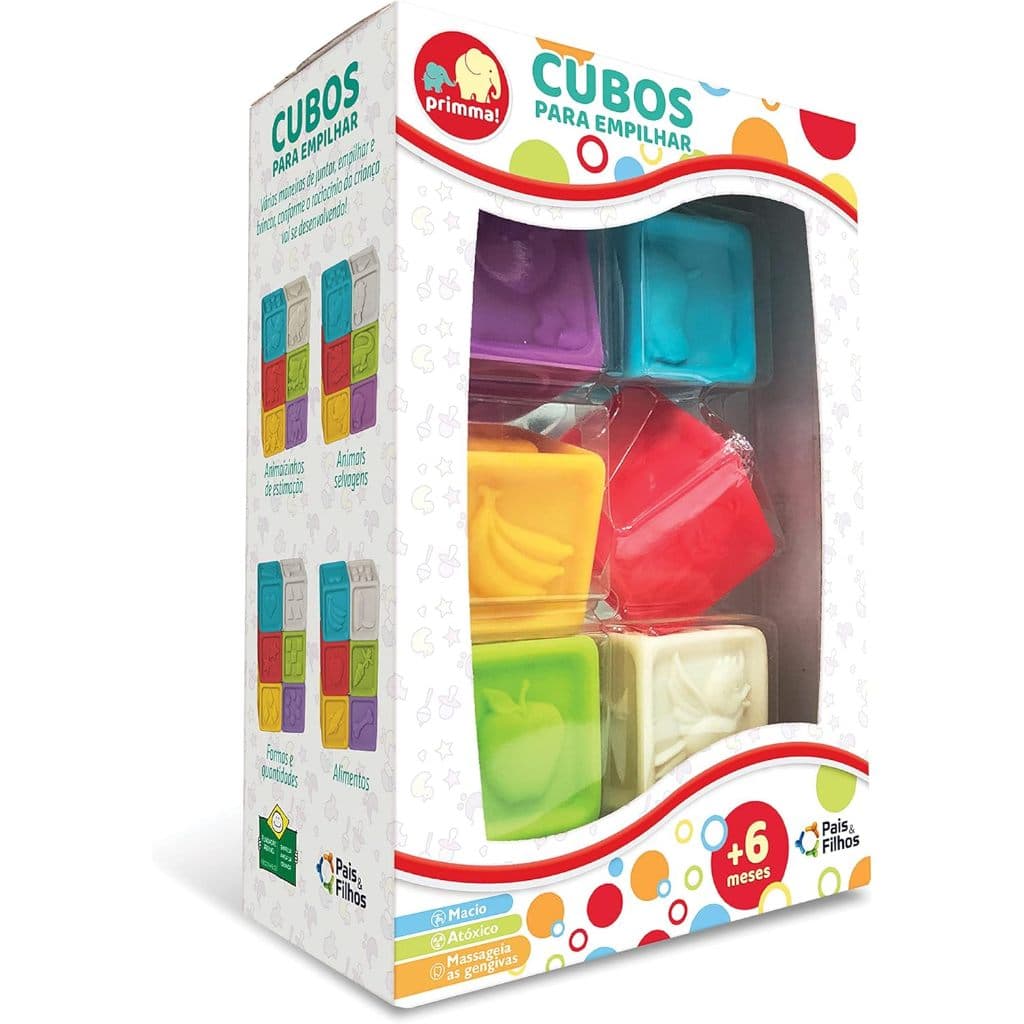 Cubos para Empilhar Mordedor Blocos Coloridos para Bebê Pais e Filhos 10821