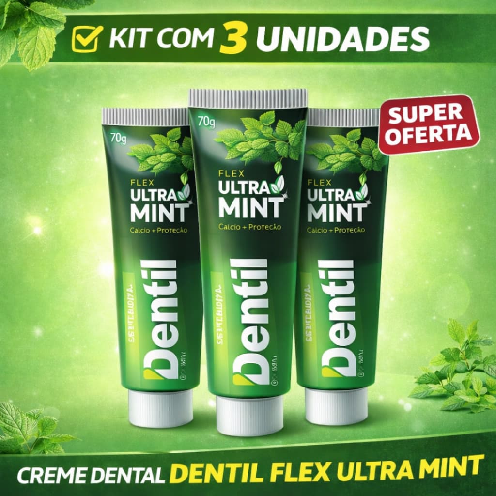 Kit 3x Creme Dental Dentil Ultra Mint Sem Flúor Refrescante 70g Higiene Bucal