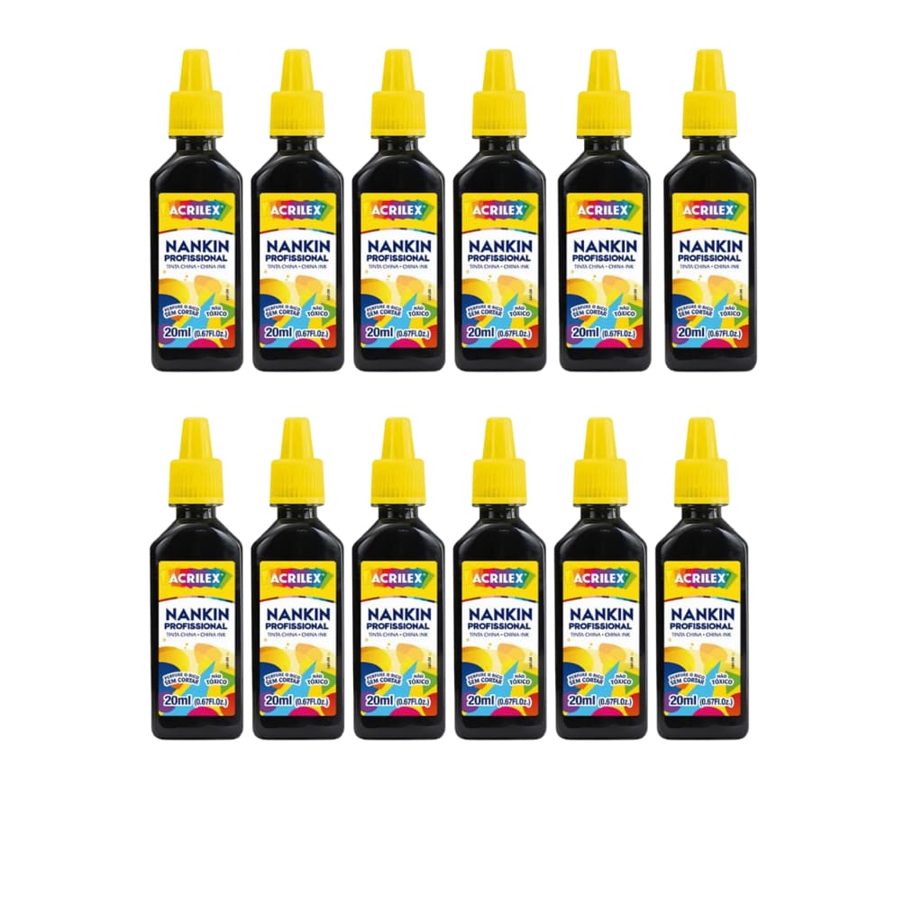 Tinta Nanquim Preta Caixa Com 12 Unidades 20 Ml Cada