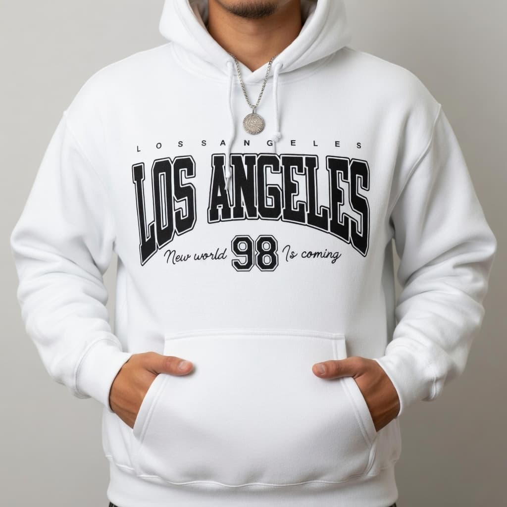 Moletom Blusa De Frio Com Capuz e Bolso na Frente Estampado Los Angeles Unissex Frio Inverno