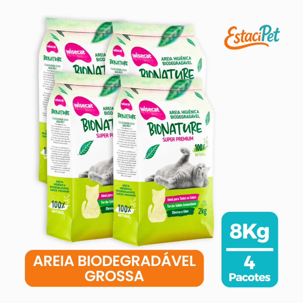 Areia De Mandioca Para Gatos Wisecat Bionature Natural Grãos Medios 2kg - Kit