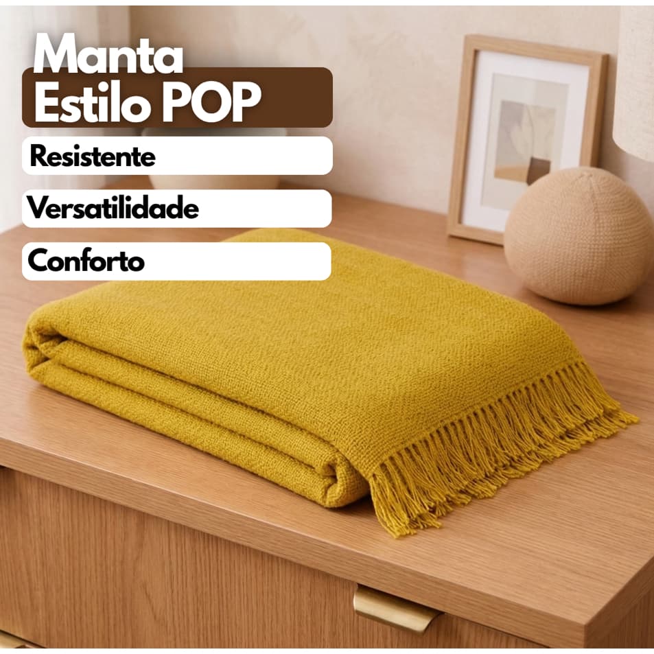 Manta Pop 2,10x1,20 Casal Sofá Cama Peseira Decorativa Com Franja