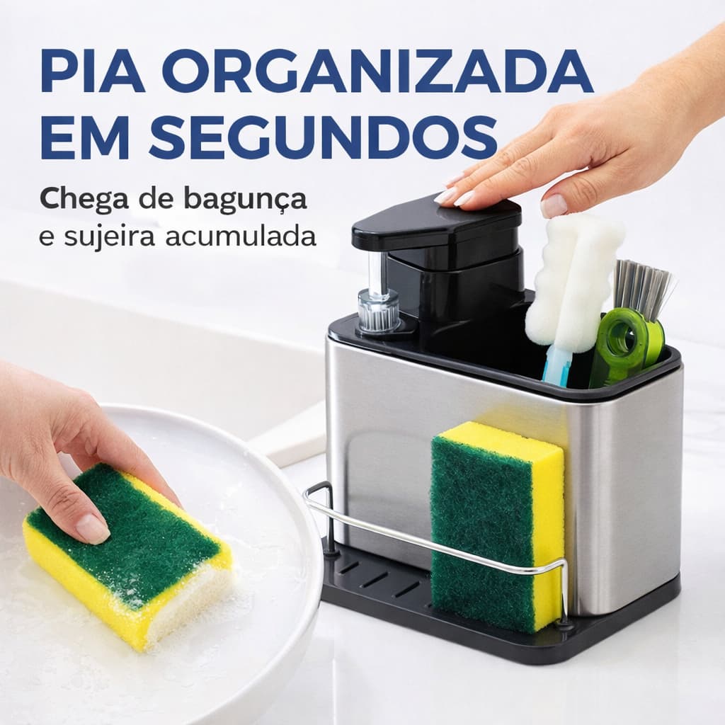 Organizador Pia Inox Porta Detergente Escorredor Utensilios Aco Inoxidavel Cozinha