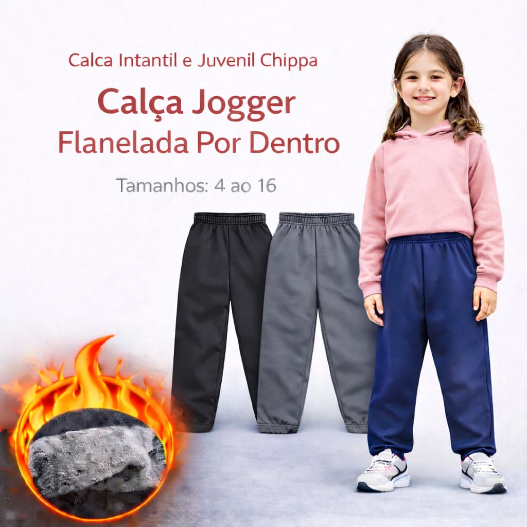 Calça Jogger Infantil e Juvenil Feminina Flanelada Por Dentro 4 ao 16