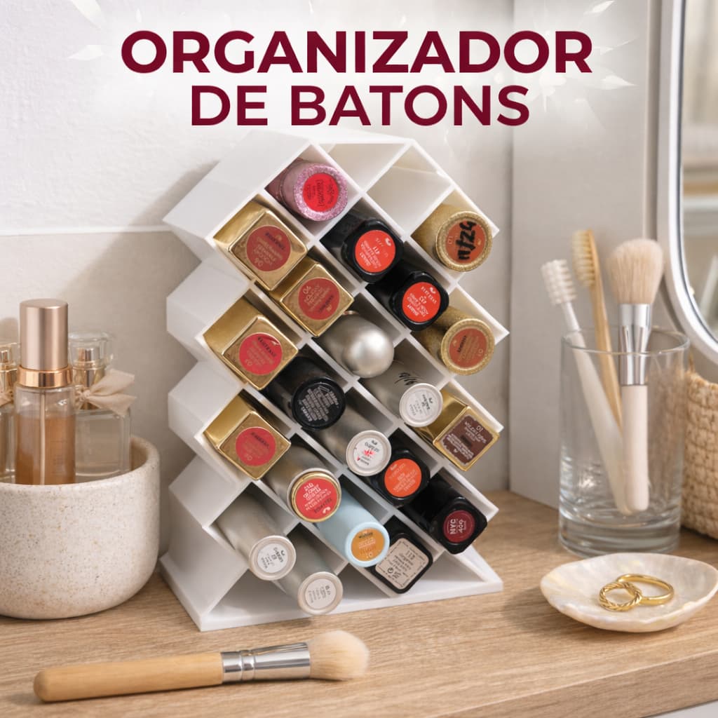 Organizador de Batons Porta Batom 16 Nichos Suporte Maquiagem Acrílico Organizador Cosméticos Bancada