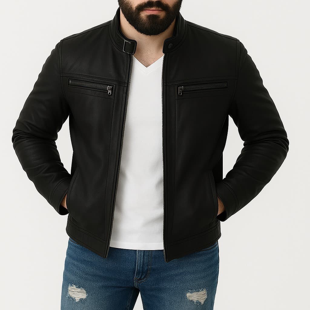 Jaqueta De Couro Motociclista Motoqueiro Roqueiro Forrada Slim Black