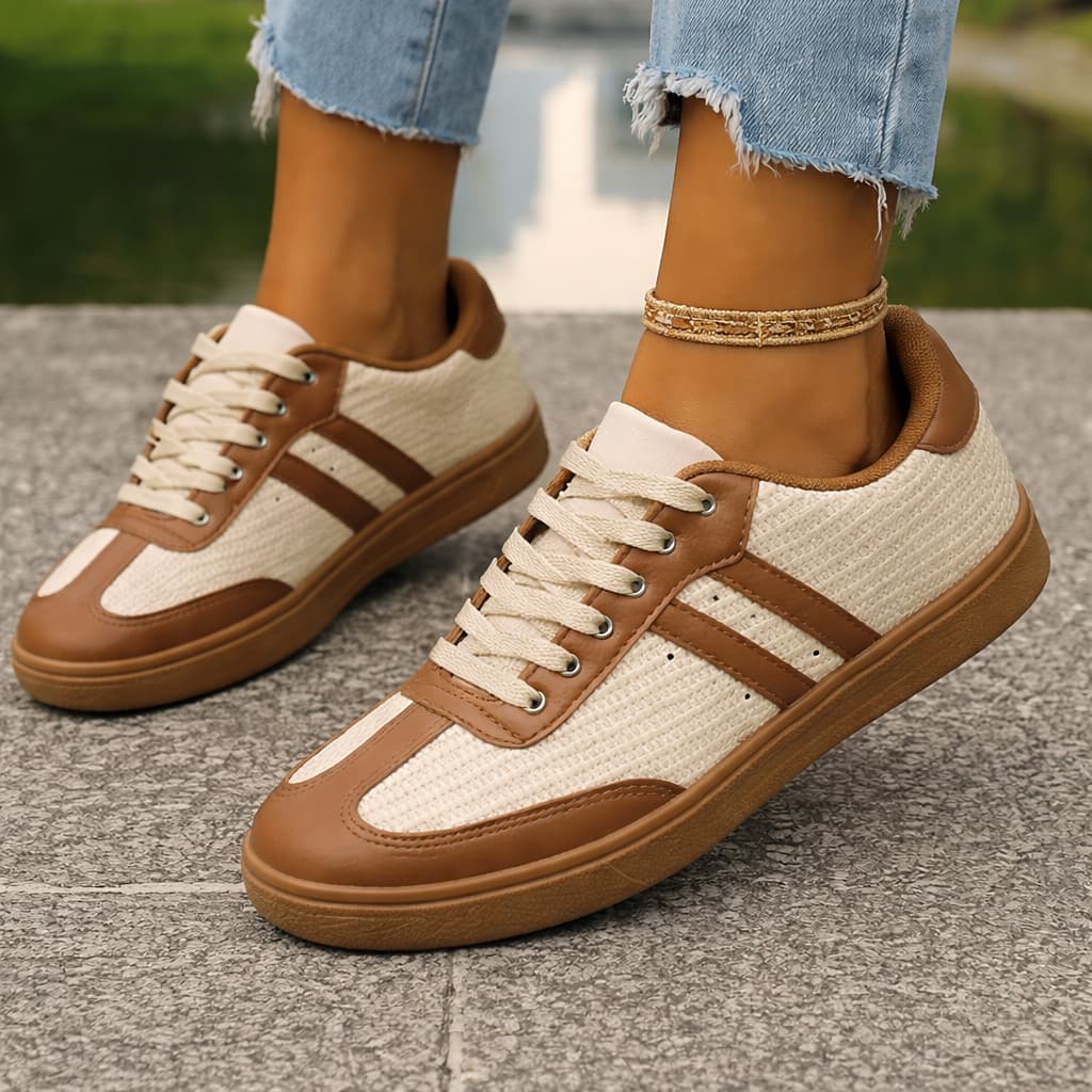 Tenis Feminino Casual Retro Vintage Textura Palha Moda Tendencia Barato