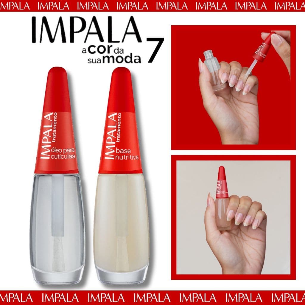 Kit 2 Bases Impala Nova Coleção Cor da Sua Moda 7 Tratamento Base Nutritiva Oleo para Cuticulas