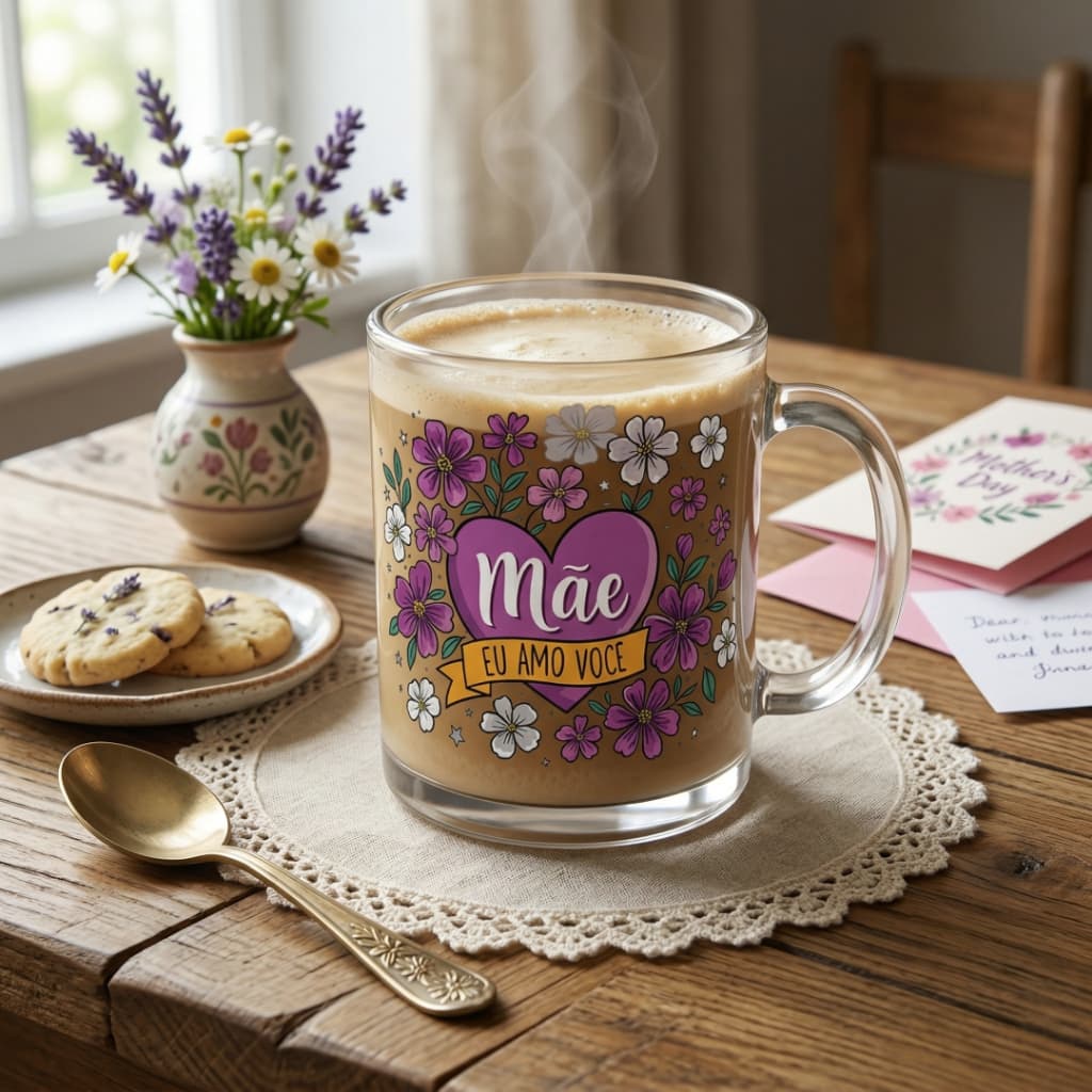 Caneca 320ml Vidro Mãe Amo Você - Wincy