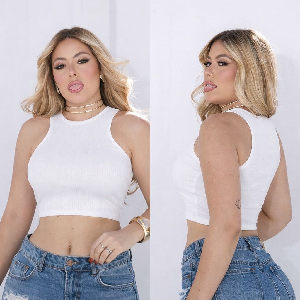 Kit 2 Cropped Canelado Top Feminino com Bojo Alcinha Regata Fitness Academia