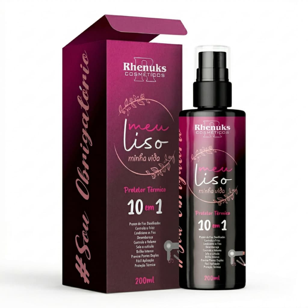 Spray Protetor Térmico 10 em 1 Meu Liso Minha Vida Rhenuks 200ml Anti Frizz Brilho Proteção