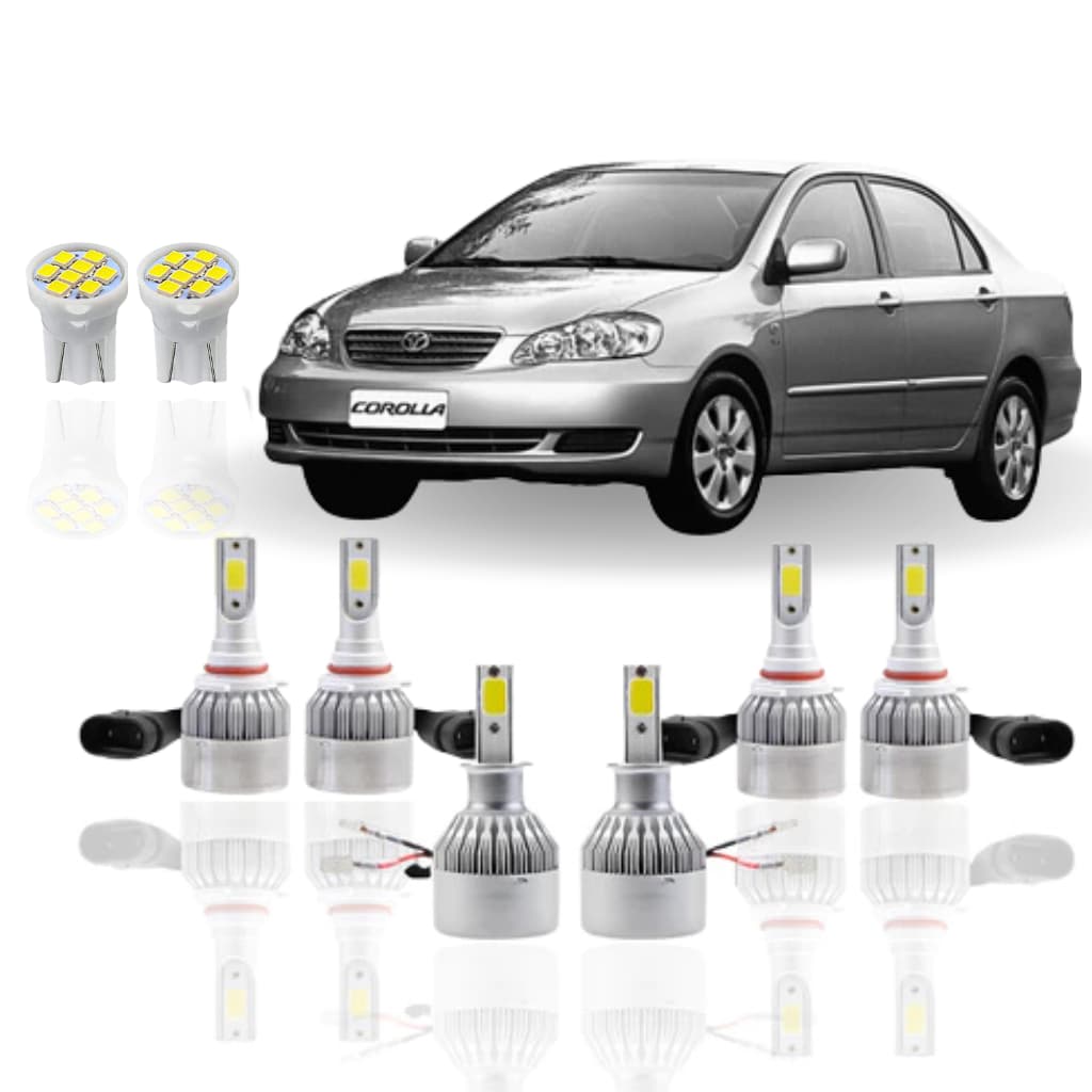 Kit Lâmpada Led ( Farol Alto Baixo MIlha Farolete ) Toyota Corolla 1998 a 2007 HB3 HB4 H3 T10 Super Led Luz Forte