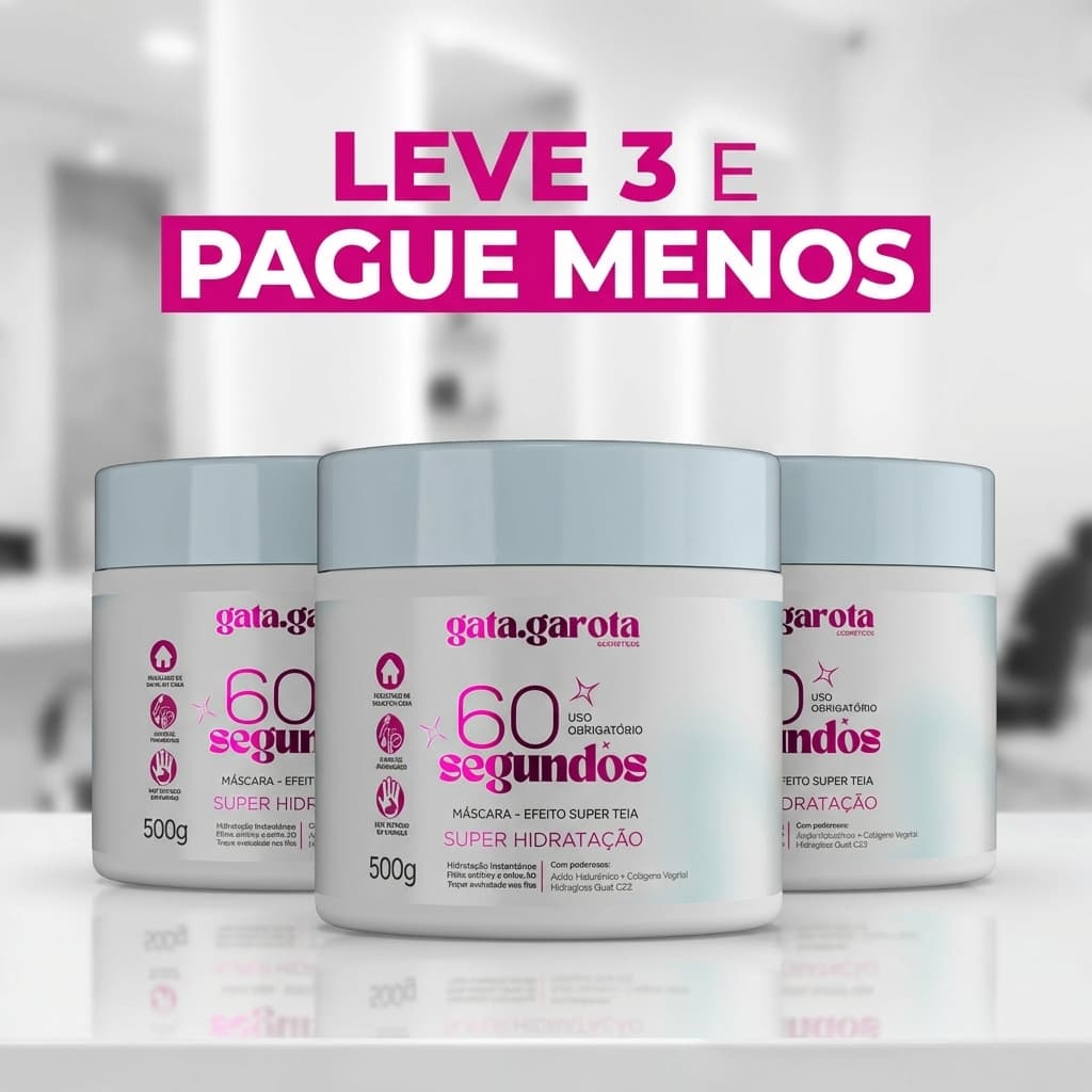 Kit 3 Máscaras Capilares 60 Segundos Hidratação Instantânea Nutrição Restauração Anti Frizz Cabelo Danificado