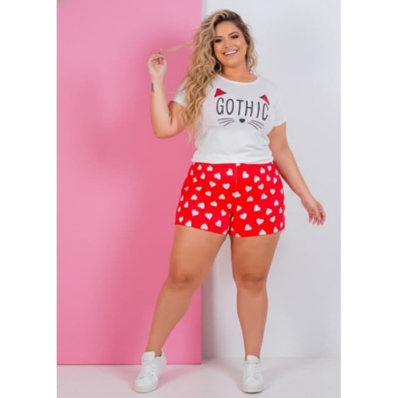 Conjunto Feminino Plus size Blusa de manga Plus size short curto plus size 48/50/52