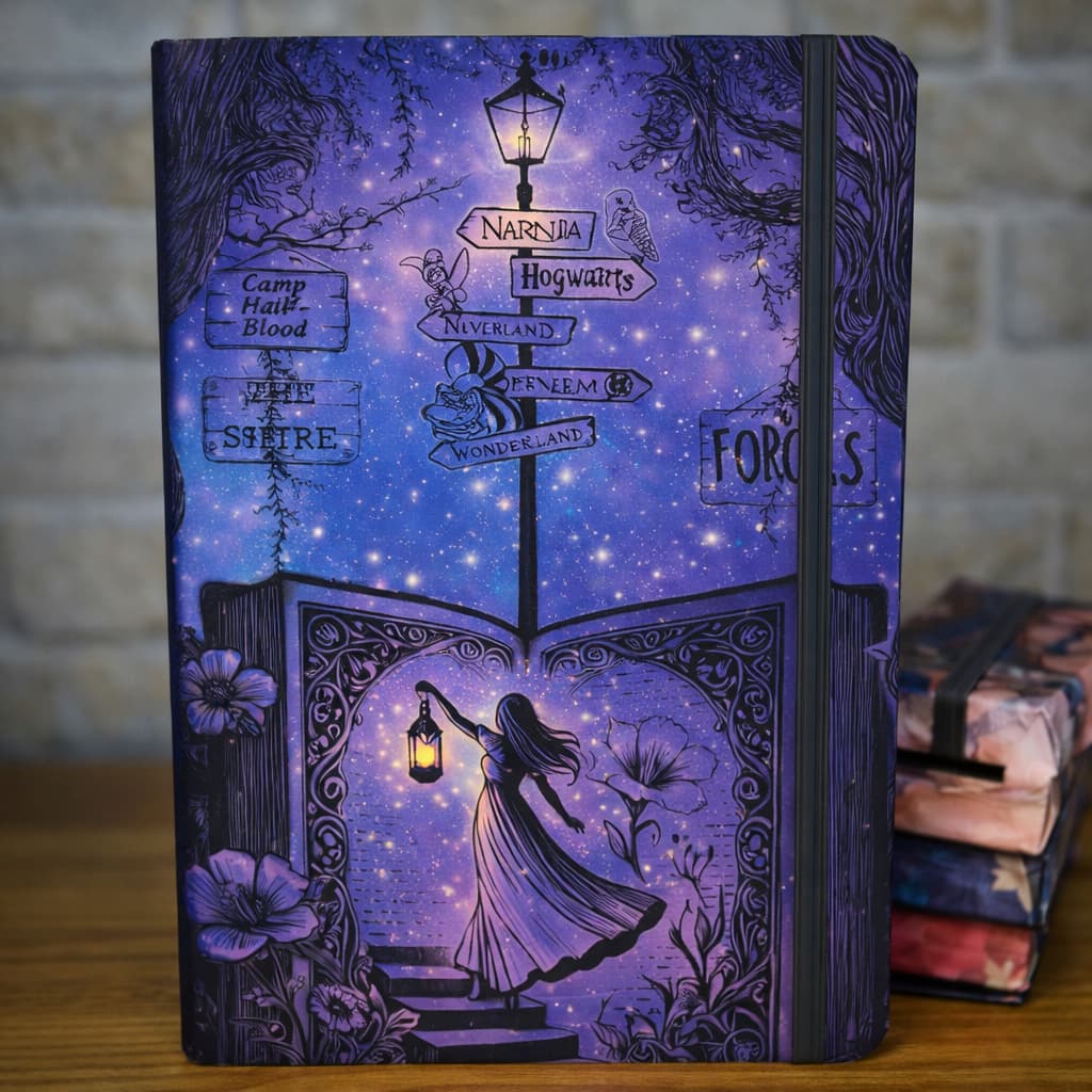 Caderno A5 - Fantasia Literária | Era Uma Vez | Capa Mística Estrelada Premium - 80 folhas - 21x14cm